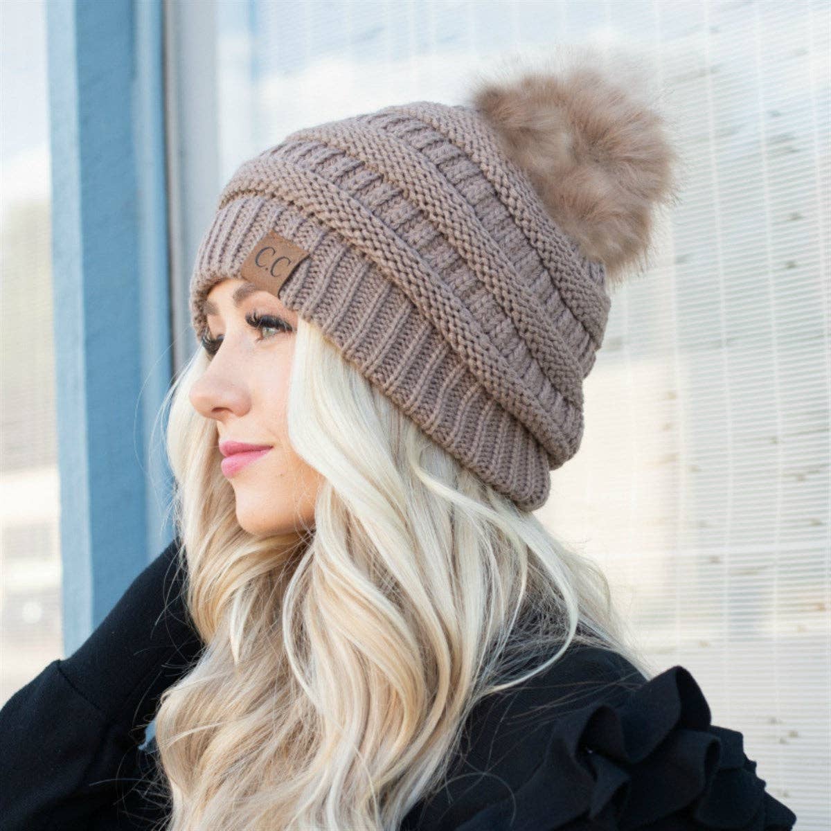 CC Beanie with Faux Fur Pom