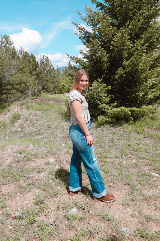 Kancan High Rise Distressed 90's Flare