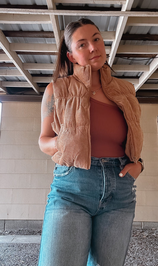 Corduroy Puffer Crop Vest