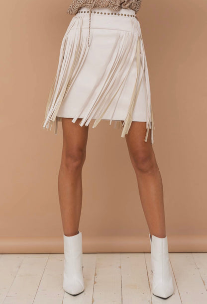 Faux Leather Fringe Mini Skirt