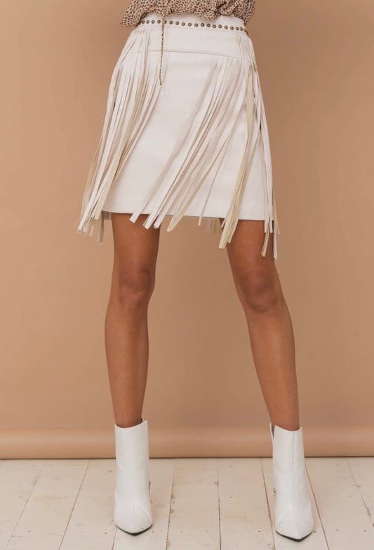 Faux Leather Fringe Mini Skirt