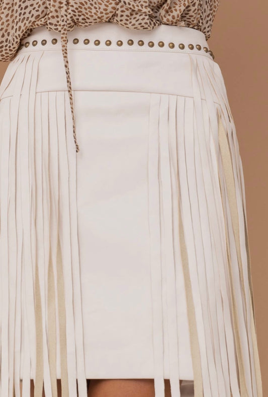 Faux Leather Fringe Mini Skirt