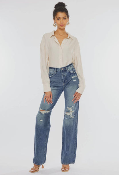 Kancan High Rise Distressed 90's Flare