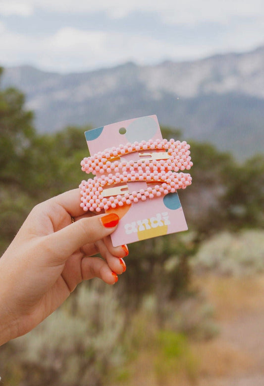 Pink Beaded Snap Clips