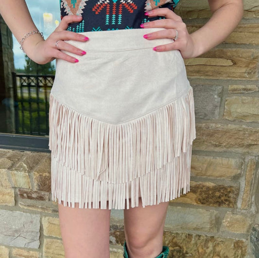 Suede Fringe Skirt